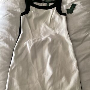 Lauren Ralph Lauren NWT fitted size 10 ivory linen with black outline dress